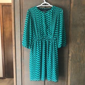 Green and Black Chevron 3/4 Sleeve Dress